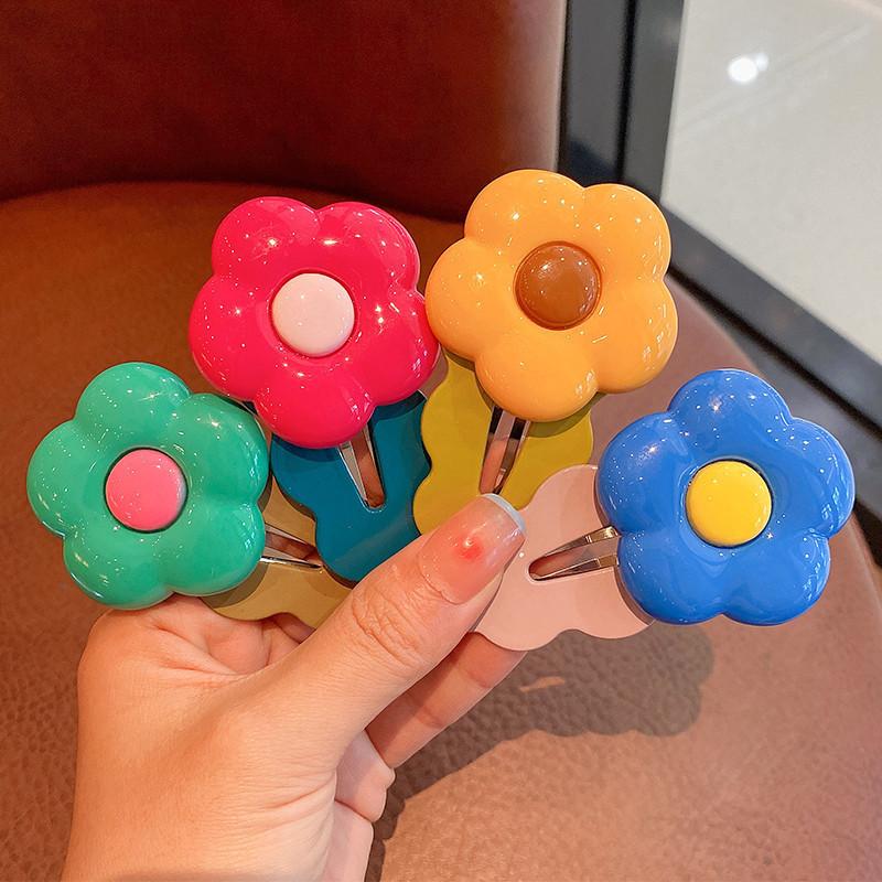

4 шт. Милая заколка для челки, красочная заколка для волос с цветочным узором, женские аксессуары для волос, цветочная заколка, зажим для края, заколка для волос на затылок, заколка для челки 4pcs