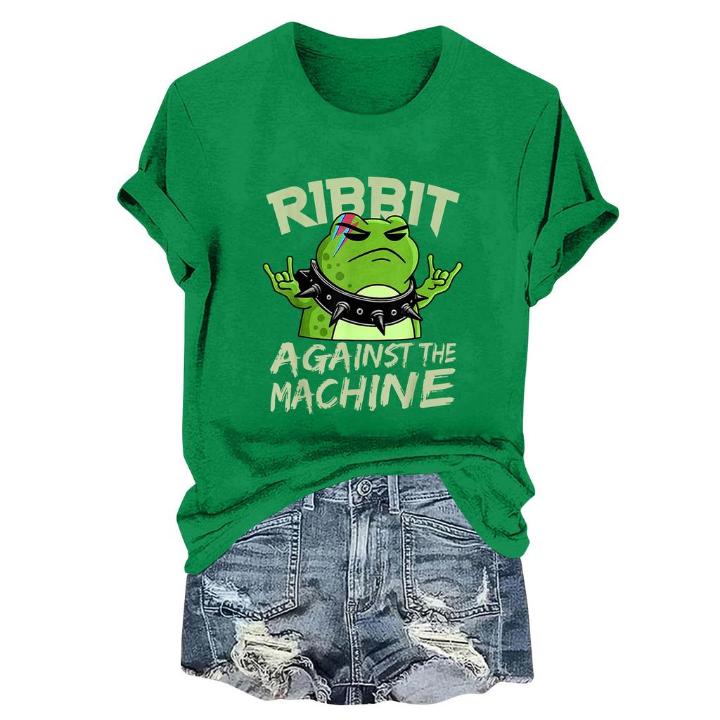 Women's Fashion Casual Printed Round Neck Short Sleeved Pullover T-Shirt Top