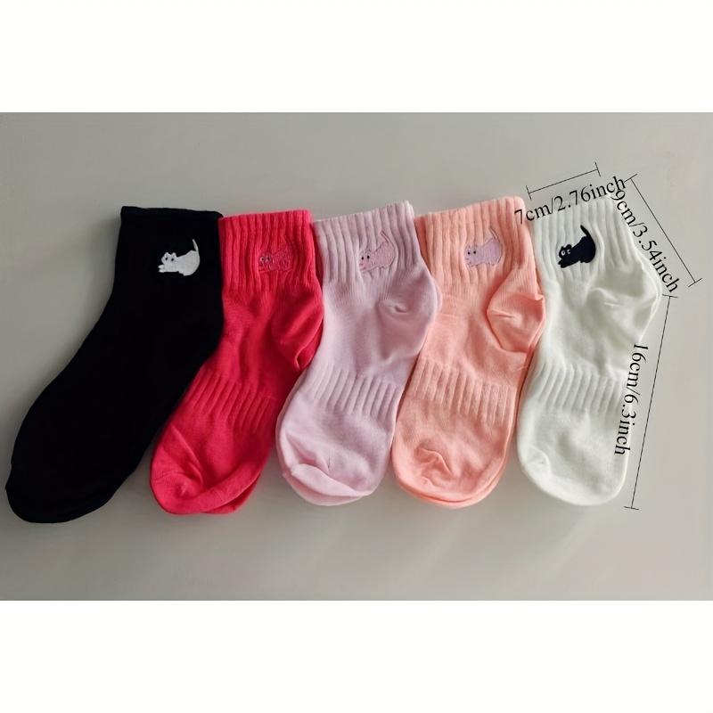 5 pairs of embroidered cat socks for children, cute embroidered cat socks, cartoon versatile, college style