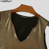 INCERUN Summer Men V Neck Glitter Sleeveless Party Clubwear Short Tank Tops