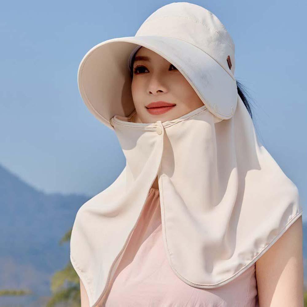 Wide-Brimmed Anti-UV Visor Cap Solid Color Neck Protection Hat Mask Picking Tea Hat  Summer