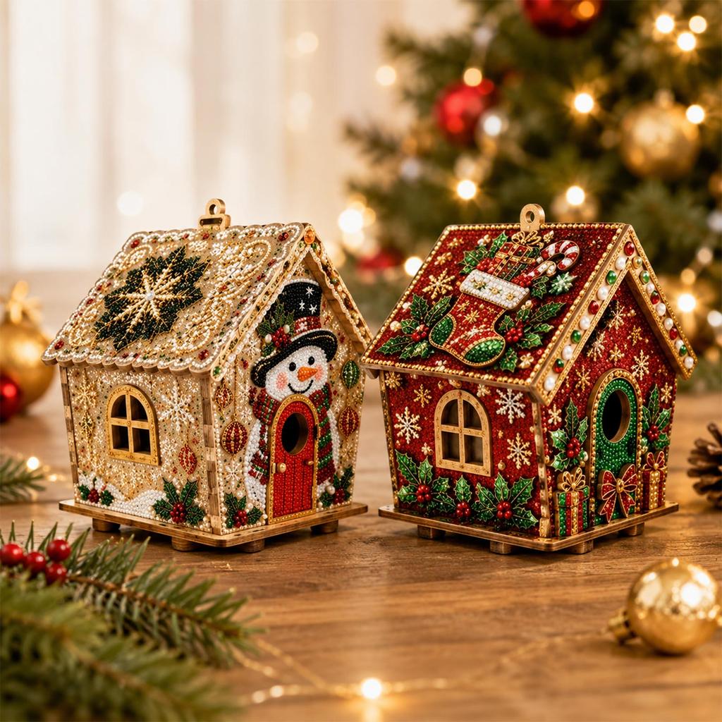 Christmas DIY Building Block Miniature House Decorative Ornament for Tabletop Holiday Display