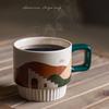 Morandi Kaffeetasse Retro Keramik Hand Kaffeetasse Wasserbecher Frühstückstasse Hohe Optik Pull Flower Tasse Geschenk Kaffeetasse