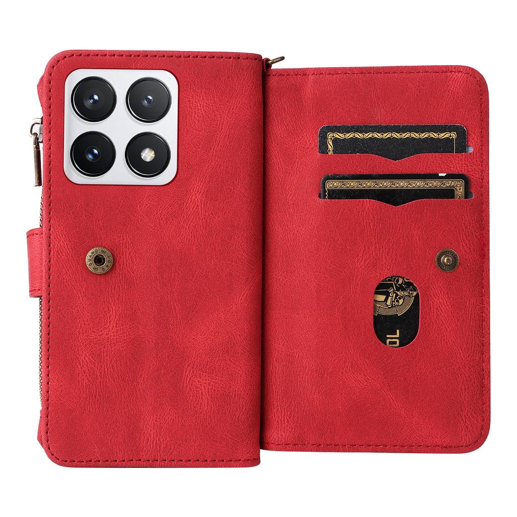 For Xiaomi 14T Pro Zipper Wallet Case with 15 Card Slots and Strap Leather Phone Cover