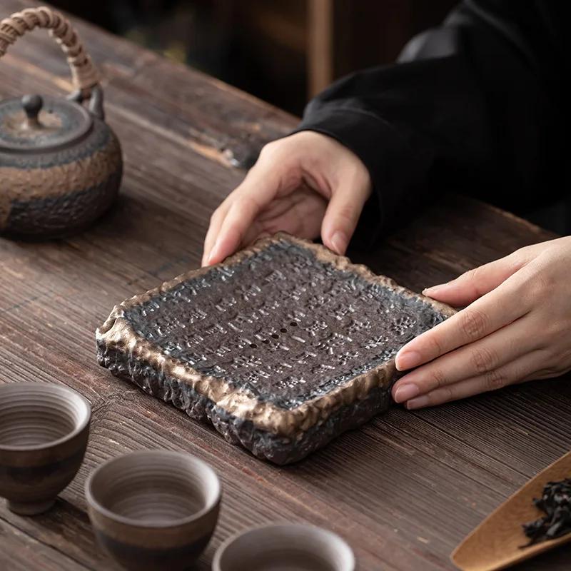 Herz-Sutra Topfuntersetzer Japanische Vergoldung Eisenemaille Kleine Größe Steinguttopf Topfuntersetzer Wasserspeicher Teetisch Topfunterlage Topf Teetablett