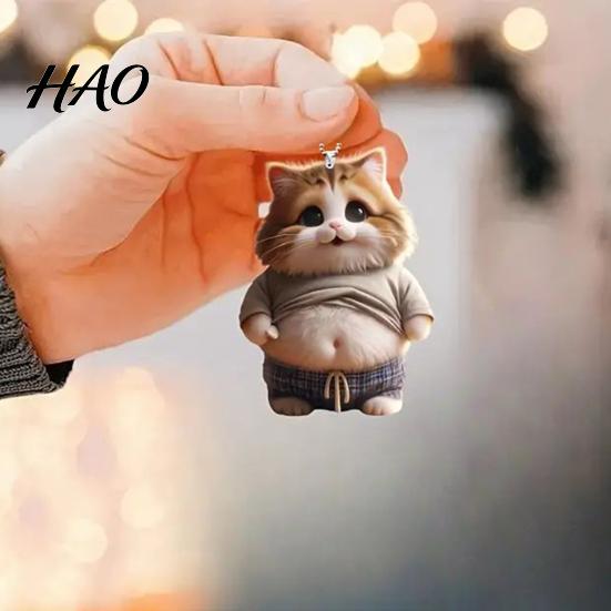 Easy to Hang Car Ornament Pot-bellied Dog Cat Hanging Home Indoor Christmas Tree Rearview Cartoon Accessory Mirror 2D Flat Acrylic Big Belly