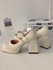 One Word with High Heels Single Shoes Women's 2025 Spring New Korean Version Platform Thick Heel Square Head French Retro Mary Jane Shoes Tide