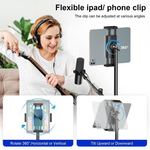 Boom Microphone Stand, Aokeo Floor-Mounted Tablet Microphone Stand with Tripod, 42-68 Inch Portable Microphone Stand with Hanger and Carrying Bag, Sup