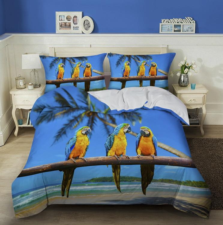 Ložní souprava Ara King/Queen Size Barevný Papoušek Povlak na Peřinu Děti Chlapci Přírodní Tropická Zelená Rostlina Pták Polyesterový Povlak na Přikrývku