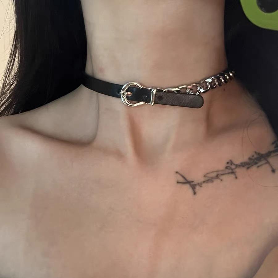 Black Leather Rope Choker Necklace Women'S Niche Neckband High-End Temperament Necklace Neck Accessories Collarbone Chain Collar