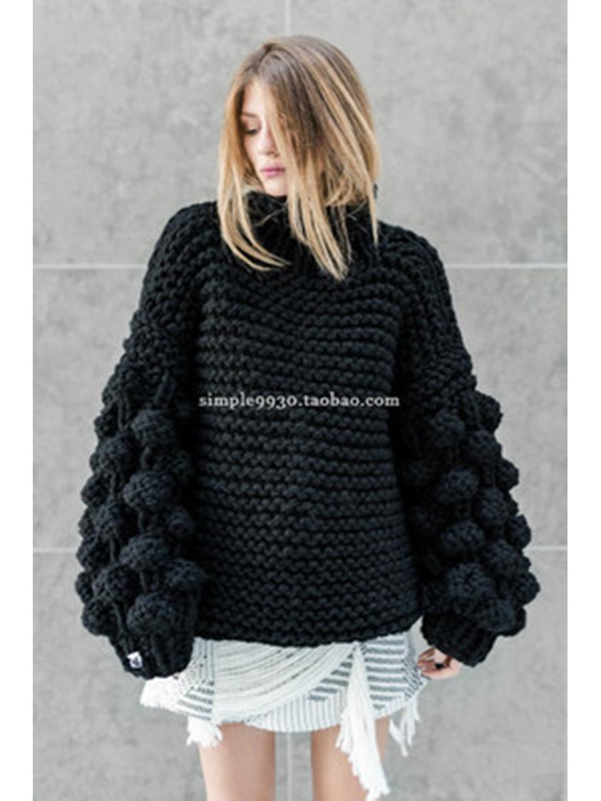 

Свитер-пуловер с рукавами-фонариками ручной работы в европейском и американском стиле для женщин, осень/зима 2024 One Size