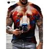 Hip Hop 3D Bear Print Men's Short Sleeve Summer Party Men's T-Shirt Vintage Round Neck Men's Top Casual Oversized Men's Clothing