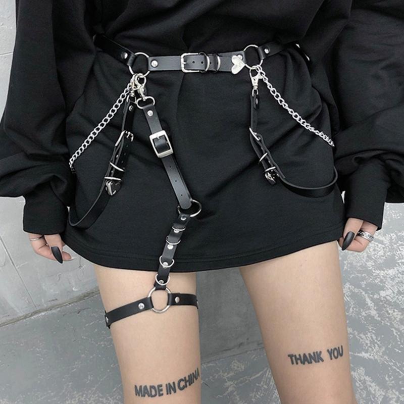 Punk Leather Waist Chain Belt Layered Ring Belly Chains Dance Body Accessories for Women and Girls