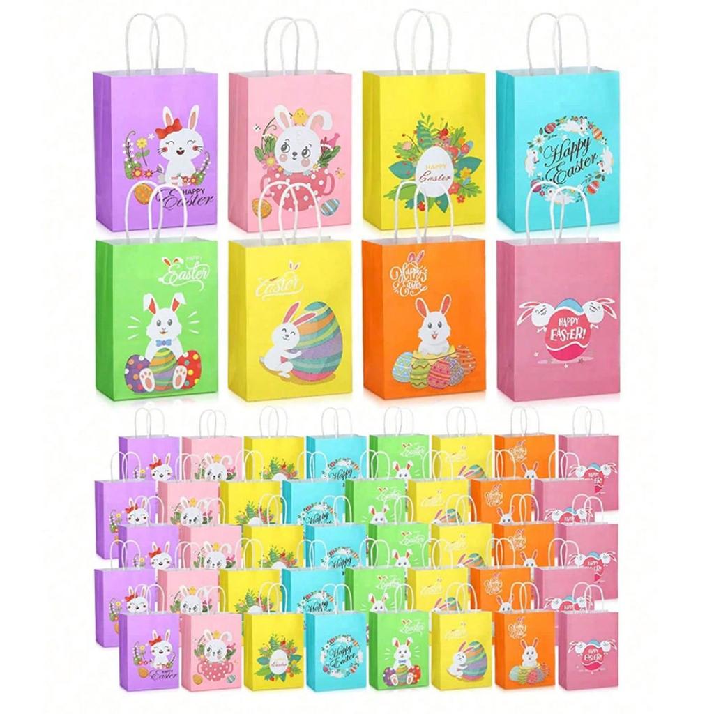 8pcs Easters Paper Gift Bags with Handle Multifunctional Snacks Cookie Bags for Spring Celebration Party Supplies
