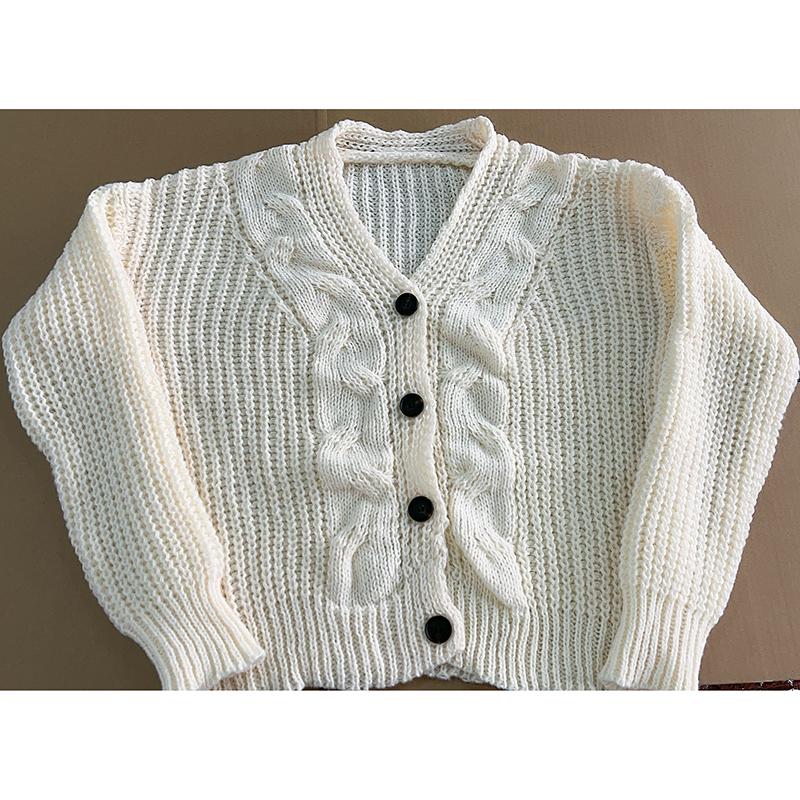 Herbst Casual V-Ausschnitt Puffärmel Locker Gestrickte Strickjacken Damenmode Winterpullover Jacke für Damen Elegant Einfarbig Slim Fit Damenstrickjacke 25729