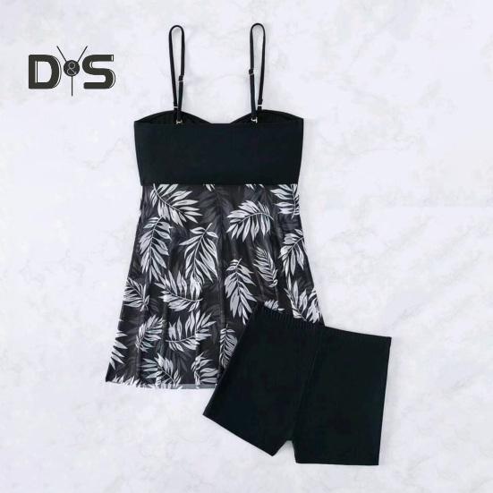 2Pcs/Set Tankini Set Adjustable Straps Padding Underwire Bandeau Tops Boxer Briefs Set Mesh Splicing Design Beach Swimwear