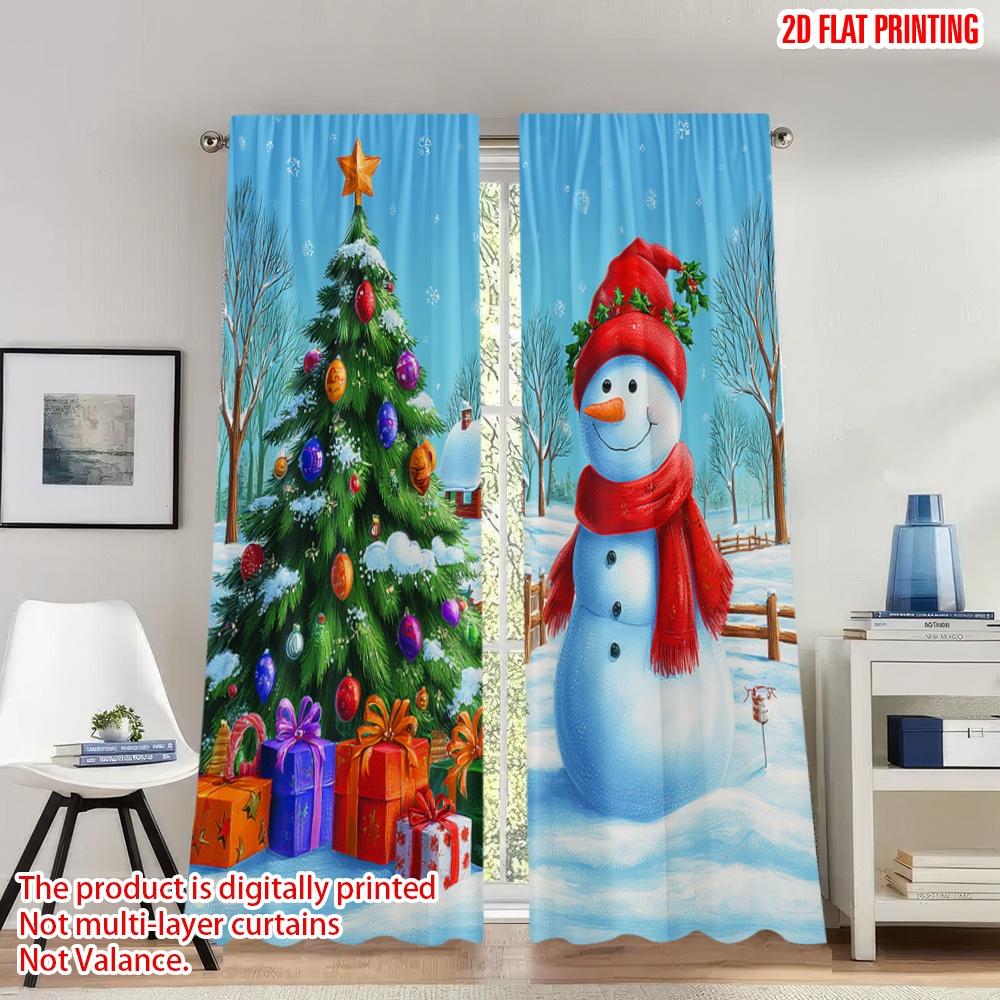 

Flat Printing Christmas Party Curtains Snowman Winter Holiday Tree Digital Printed Polyester Drapes Spring Use Set Of 2 Made W100*H70(CM)-Rod Pocket&2PCS