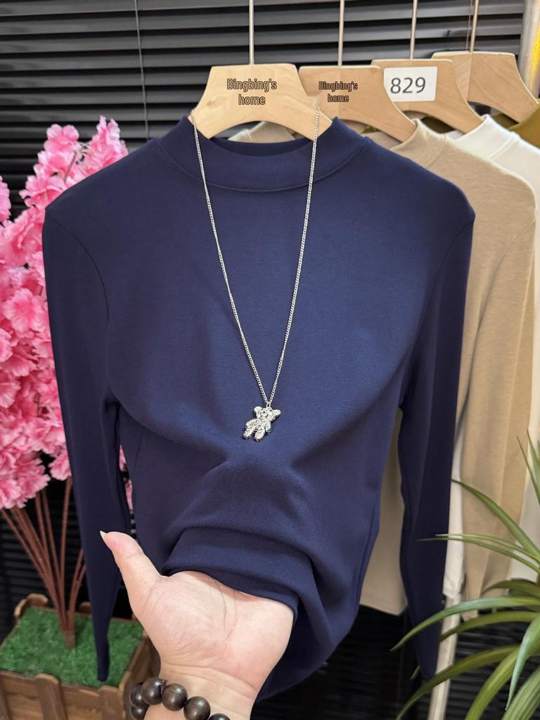 Versatile Stand-Up Collar Long Sleeve Women's T-Shirt - Elegant Autumn/Winter 2025 Base Layer