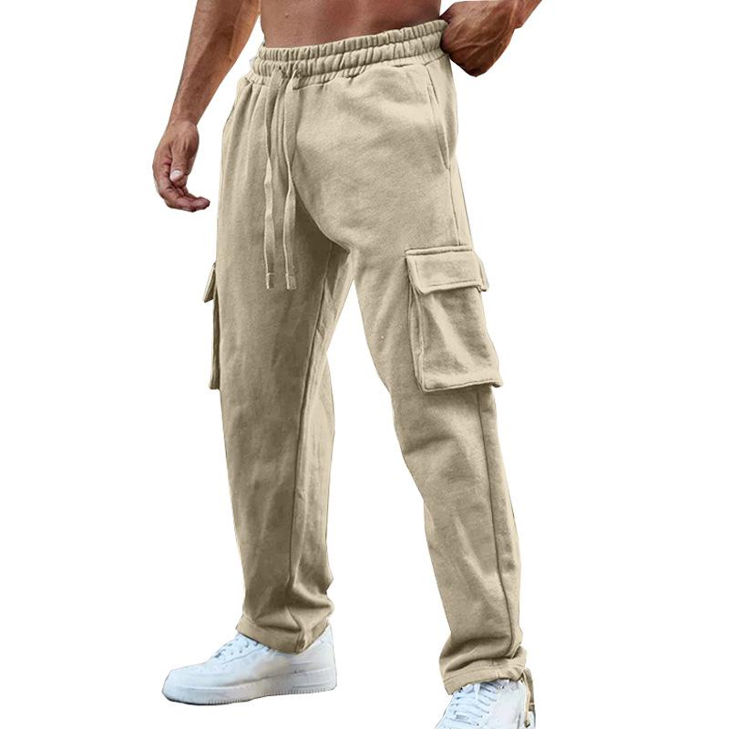 Men's Pants Autumn and Winter New Hair Sweatpants Casual Drawstring Straight Cylinder Multi-pocket Cargo Pants