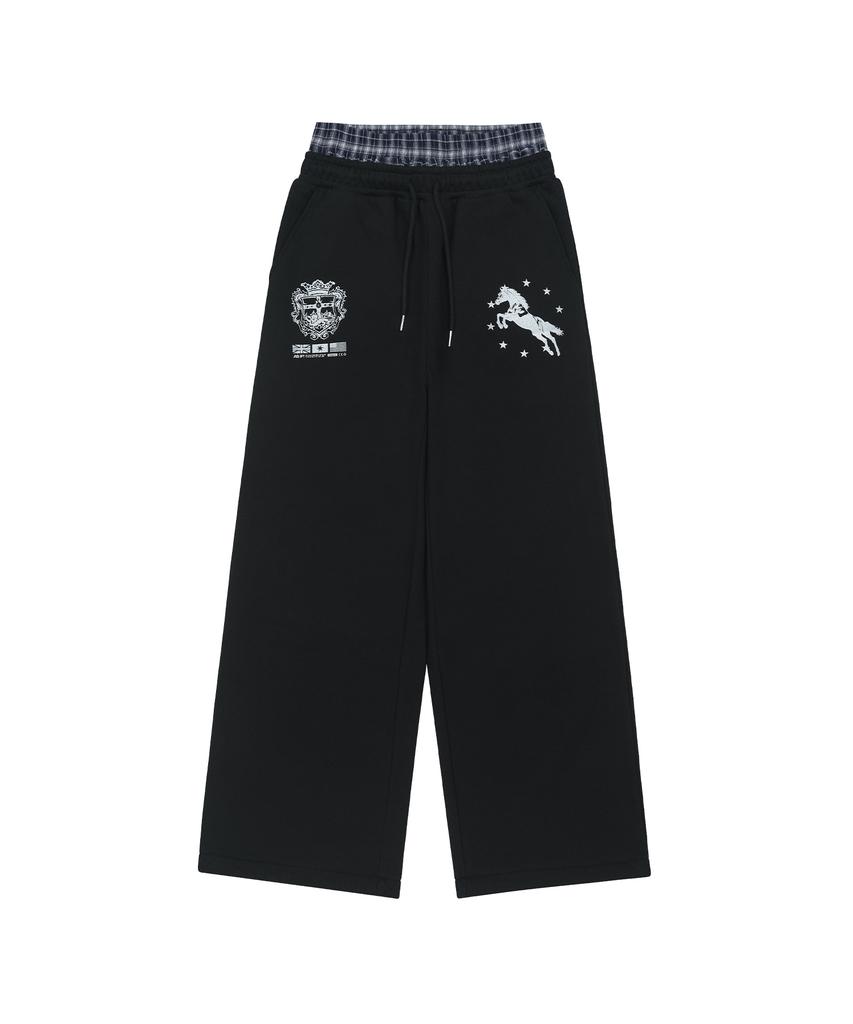 ODDSTUDIO Star Horse Check Layered Sweatpants - Black