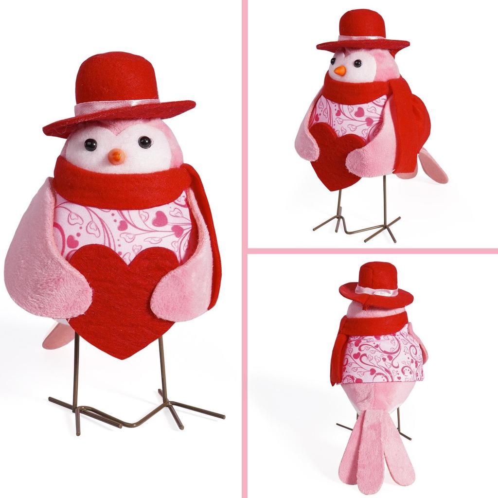 Valentine's Day Bird Doll with Heart, Glasses, Scarf, and Hat - Cute Qixi Festival Ornament
