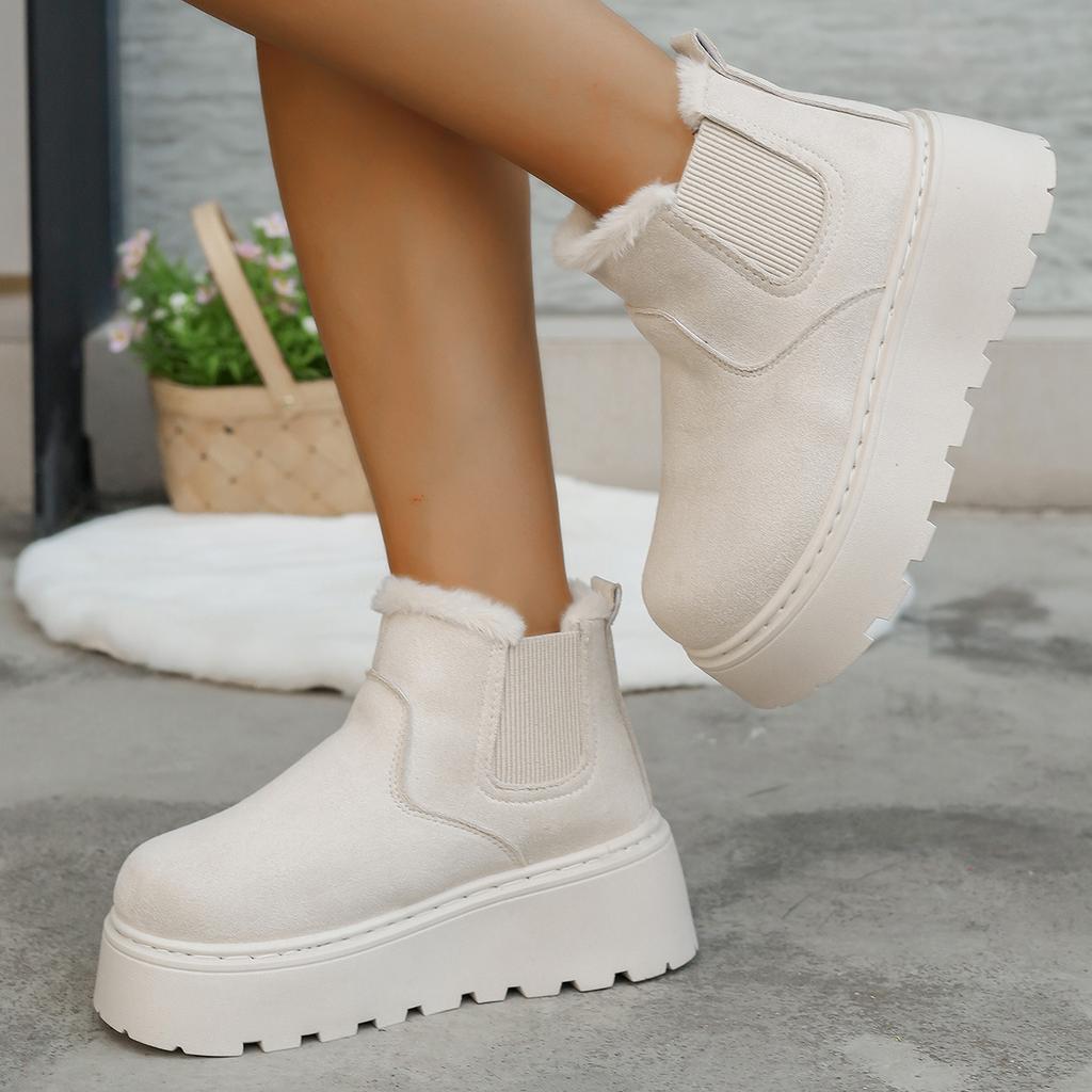 2025 Fall/Winter New Women's Platform Snow Boots Cotton Shoes with Fleece Round Toe Pull-Over Cotton Boots Inside