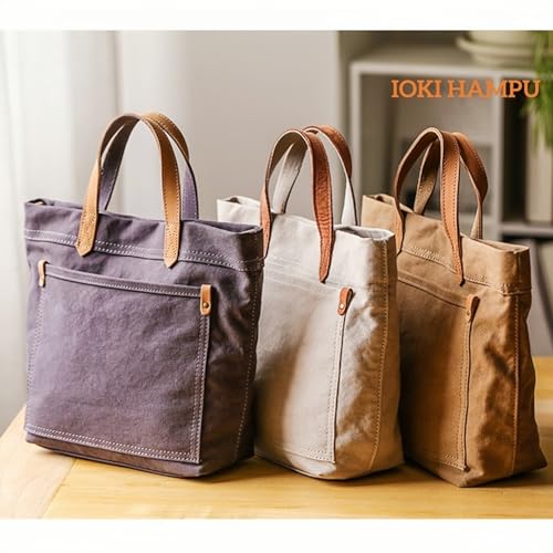 IOKI HAMPU Canvas and Genuine Leather Tote Bag, Lunch Bag, Shoulder Bag, Slightly Water-Repellent, 2-Way Canvas (Navy Blue)