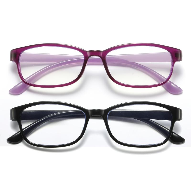 2pcs Elegant Retro Reading Glasses for Women Men Lightweight Square Design with Purple & Black Frames +1.00 To +4.00