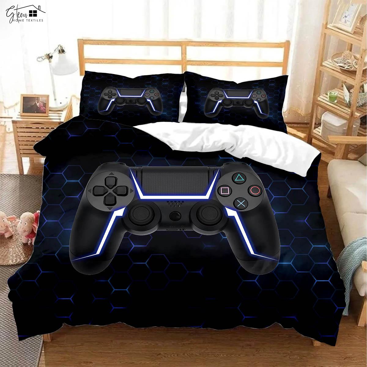 

Cool E-Sports Game Controller 3d Printed Quilt Cover Children s Gift Bedding Set Quilt Cover Pillowcase Three-Piece Set EU 135x200cm 2PCS