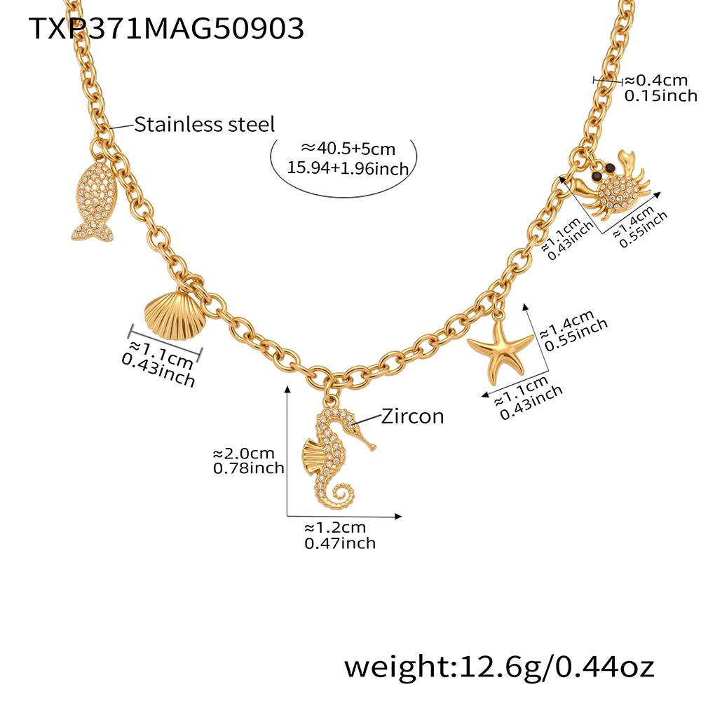 Ocean Theme Charm Necklaces Matching Bracelets In Stainless Steel 18k Gold Plated Chain Necklace Bracelet Jewelry Set For Women