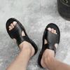 Fashion Summer Men Casual Shoes Men's Sandals Black Slippers Beach Cool Antiskid 2024 New Male Retro Flats Man Leather Shoes Big Size 52