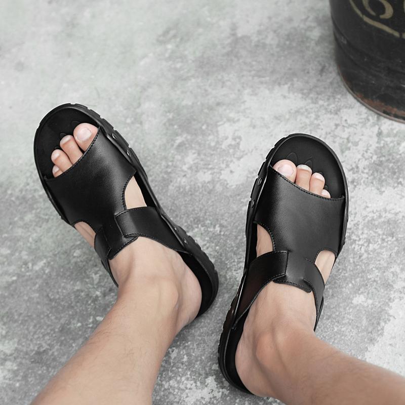 Fashion Summer Men Casual Shoes Men's Sandals Black Slippers Beach Cool Antiskid 2024 New Male Retro Flats Man Leather Shoes Big Size 52