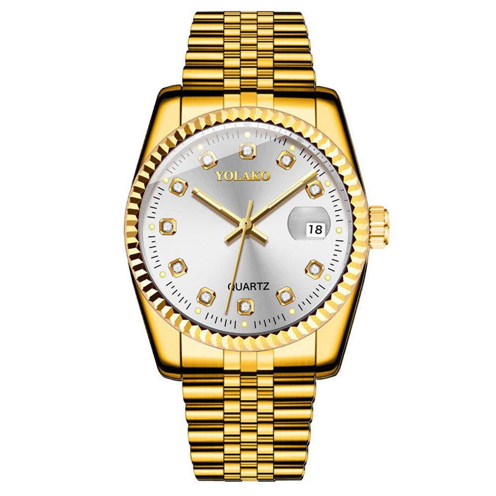 Diamond Face Steel Belt Calendar Watch Female Simple Casual Student Fashion Quartz Gold Suit Men'S Watch Couple