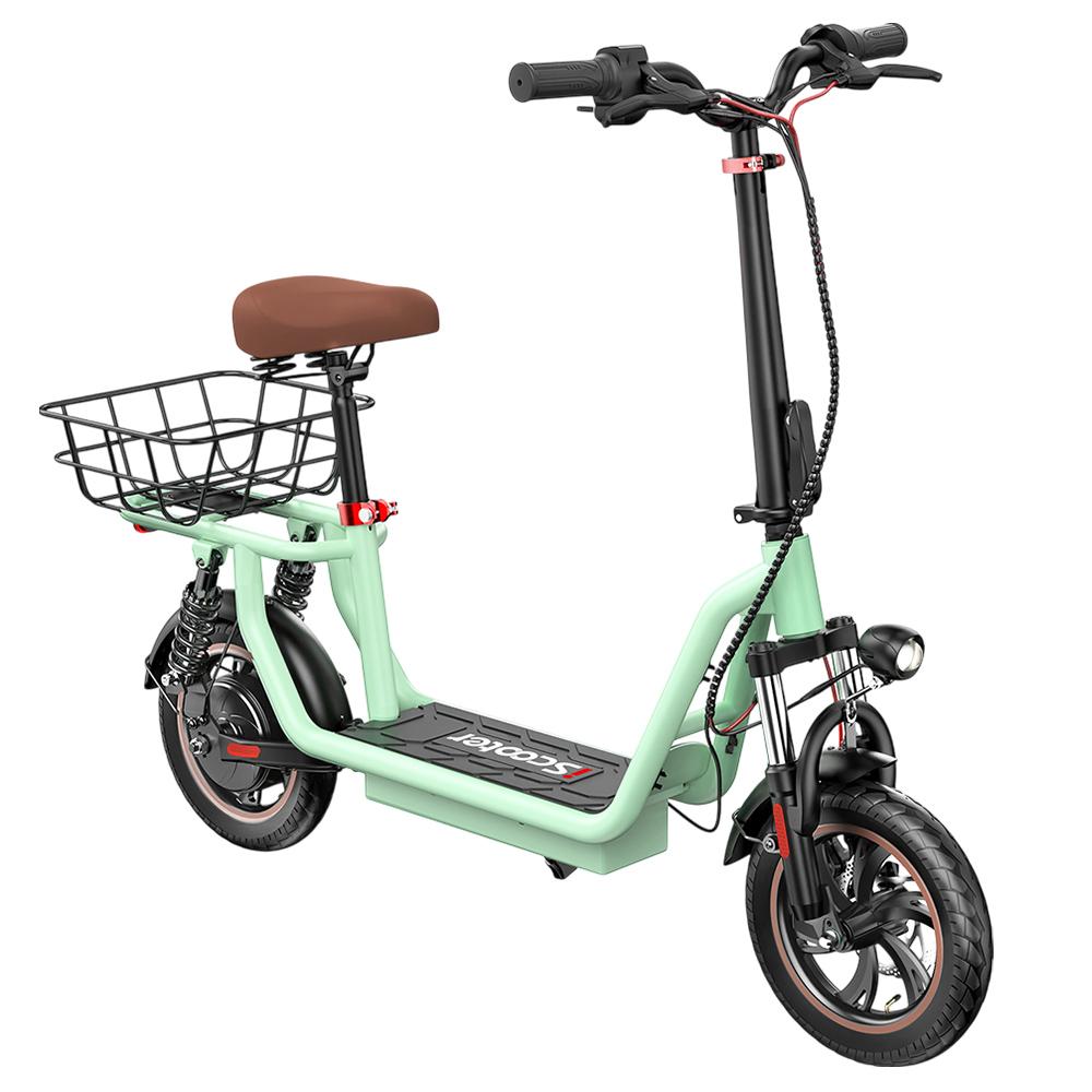 iScooter i12 Electric Scooter with Seat & Rear Basket, 500W Motor, 36V 7.5Ah Battery, 12-inch Pneumatic Tire