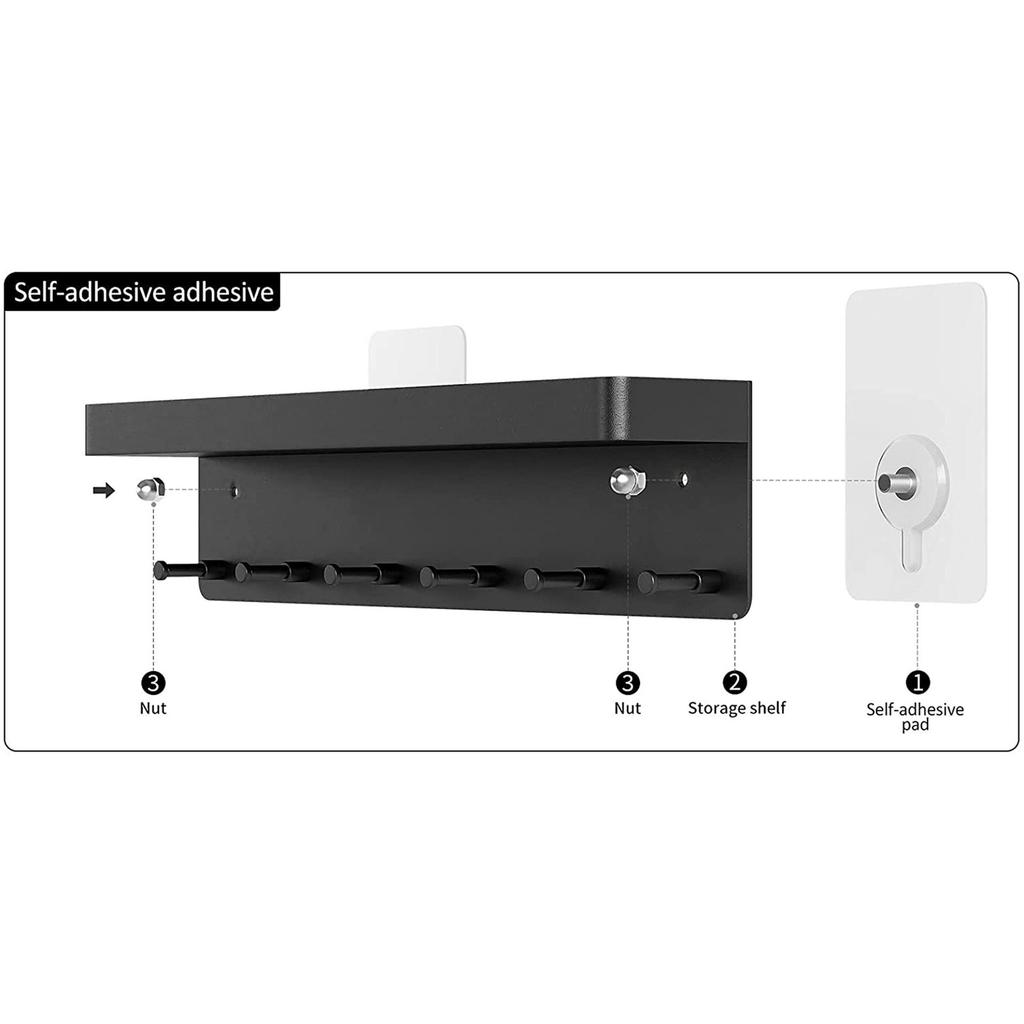 Stainless Steel Wall-Mounted Key Holder with Shelf and Mail Storage Hooks