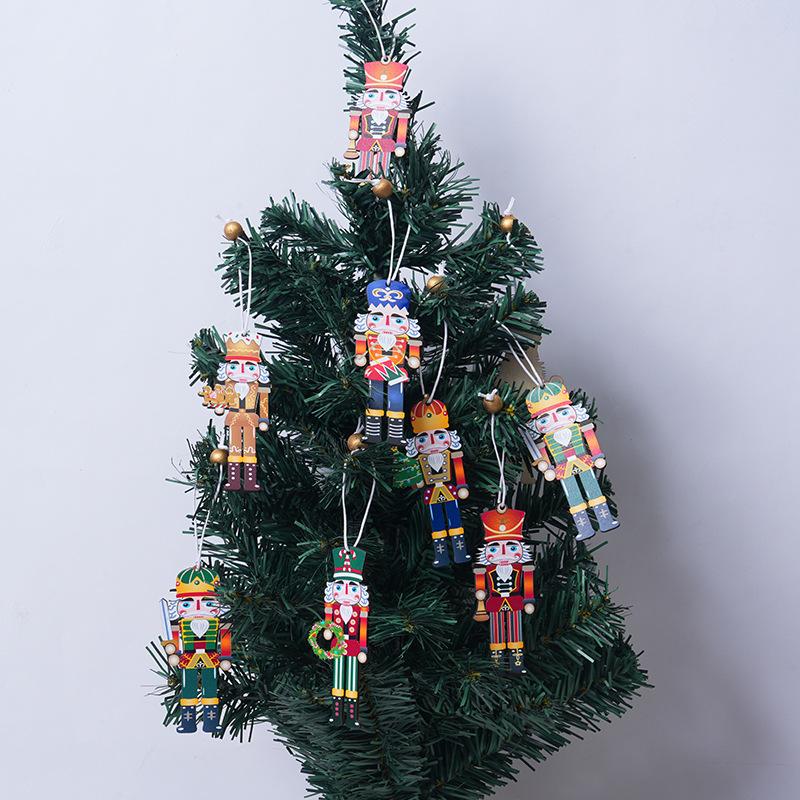 1set Wooden Nutcracker Soldier Christmas Tree Hanging Supplies Nutcracker Puppet Wooden Pendants For New Year Home Decoration