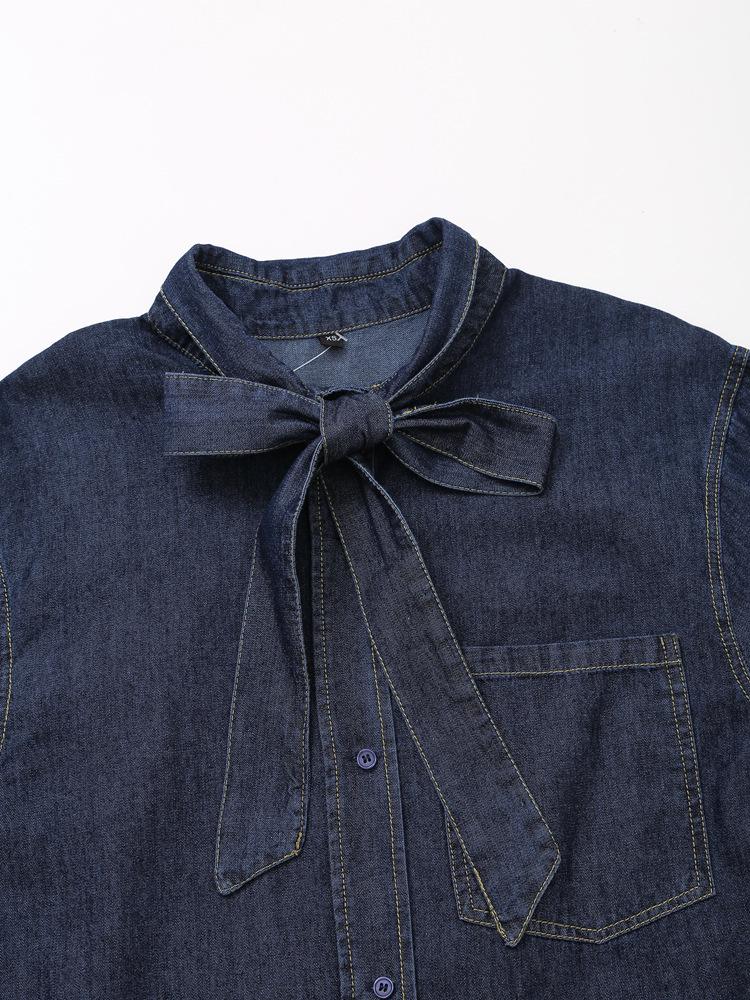 Europäischer Retro-Stil Fliege Knopf Langarm Denimhemd