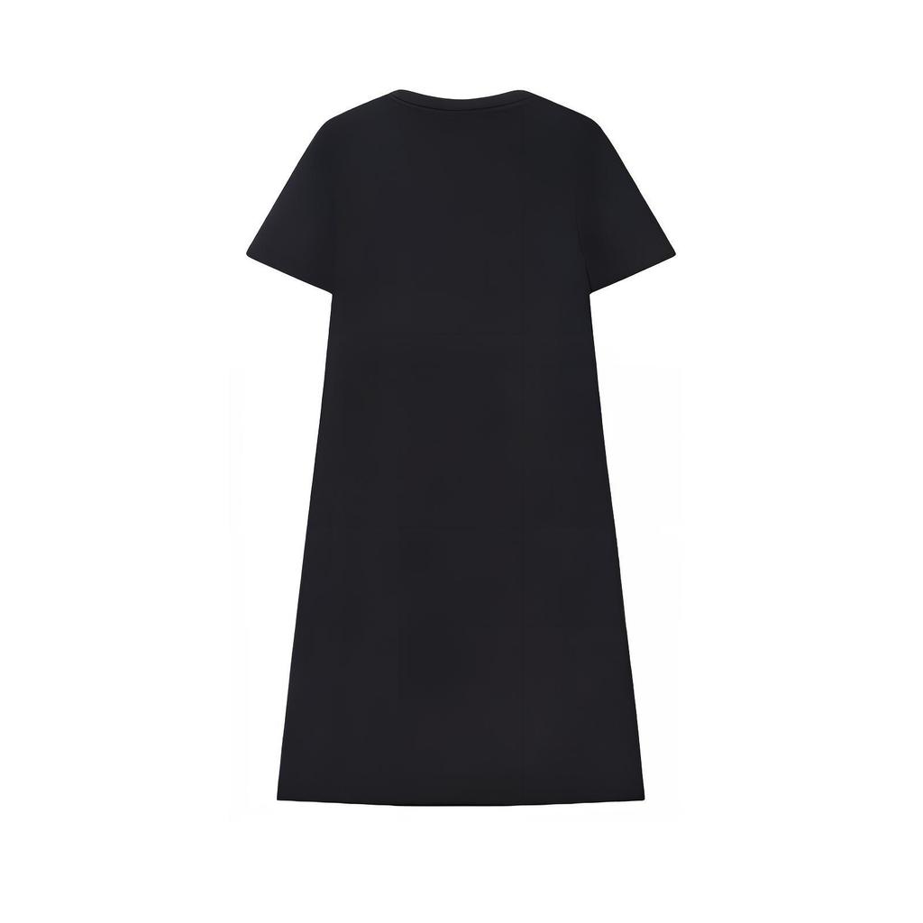 Fila Fashion Casual Pleated Round Neck Knit Short Sleeve Dress Women Dresses Legendary-Blue F61W427306ANV