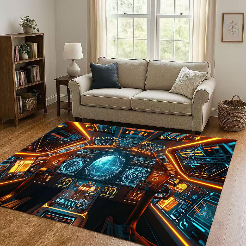 3D Spacecraft Aircraft Cockpit Dashboard Living Room Non Slip Area Rug Carpet for Bedroom Kids Playroom Sofa,Home Decor Doormat