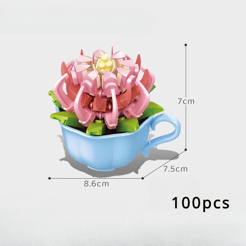 Block Flower Valentine's Day Multi -meat Potted Plastic Plasma Decoration Puzzle Assembly Building Block Toys
