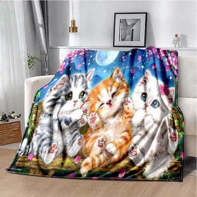 Anime Cartoon Cute Cat Printed Blanket Flannel Sofa Bed Cover Warm Office Travel Oversized Exquisite Bedding Gift Soft Blanket
