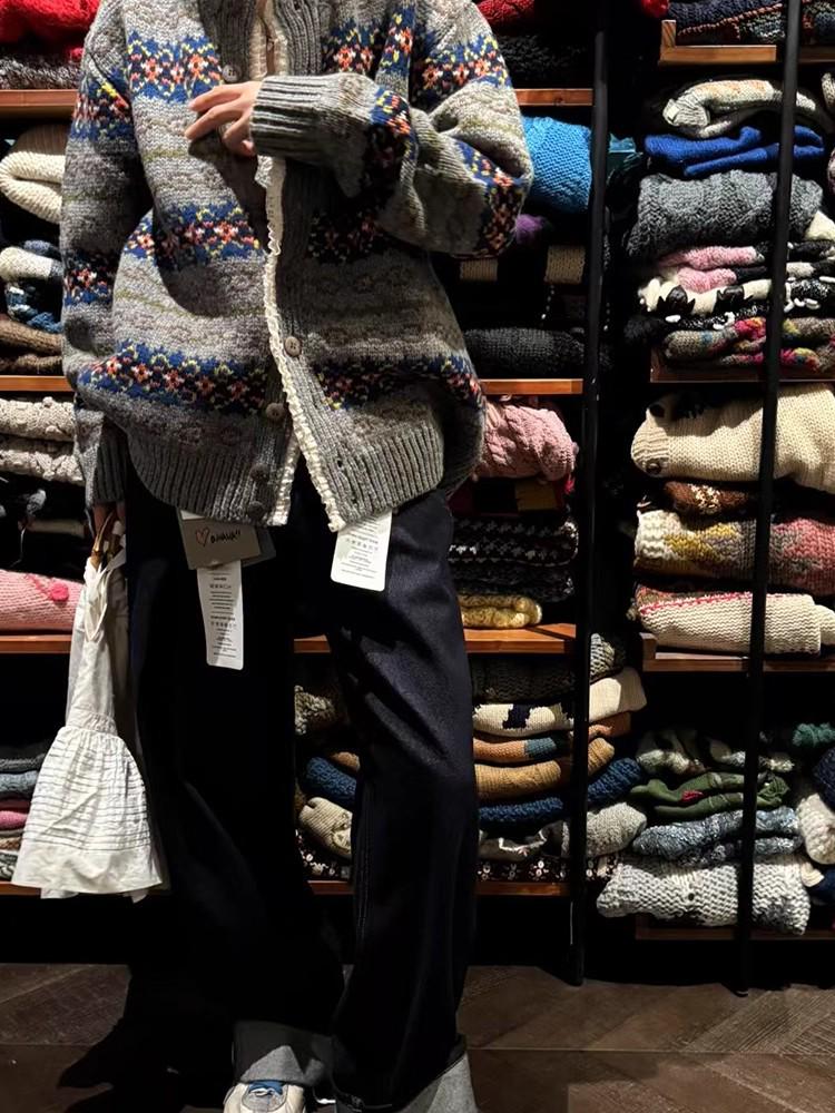 Korean Retro Color Block Fair Isle Cardigan - Soft, Cozy Knit for Autumn/Winter