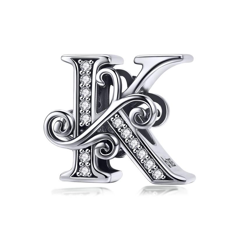 bamoer Funny 925 Silver DIY Letter Alphabet Metal Beads fit for Silver 925 Bracelet Heart Pattern Charms DIY