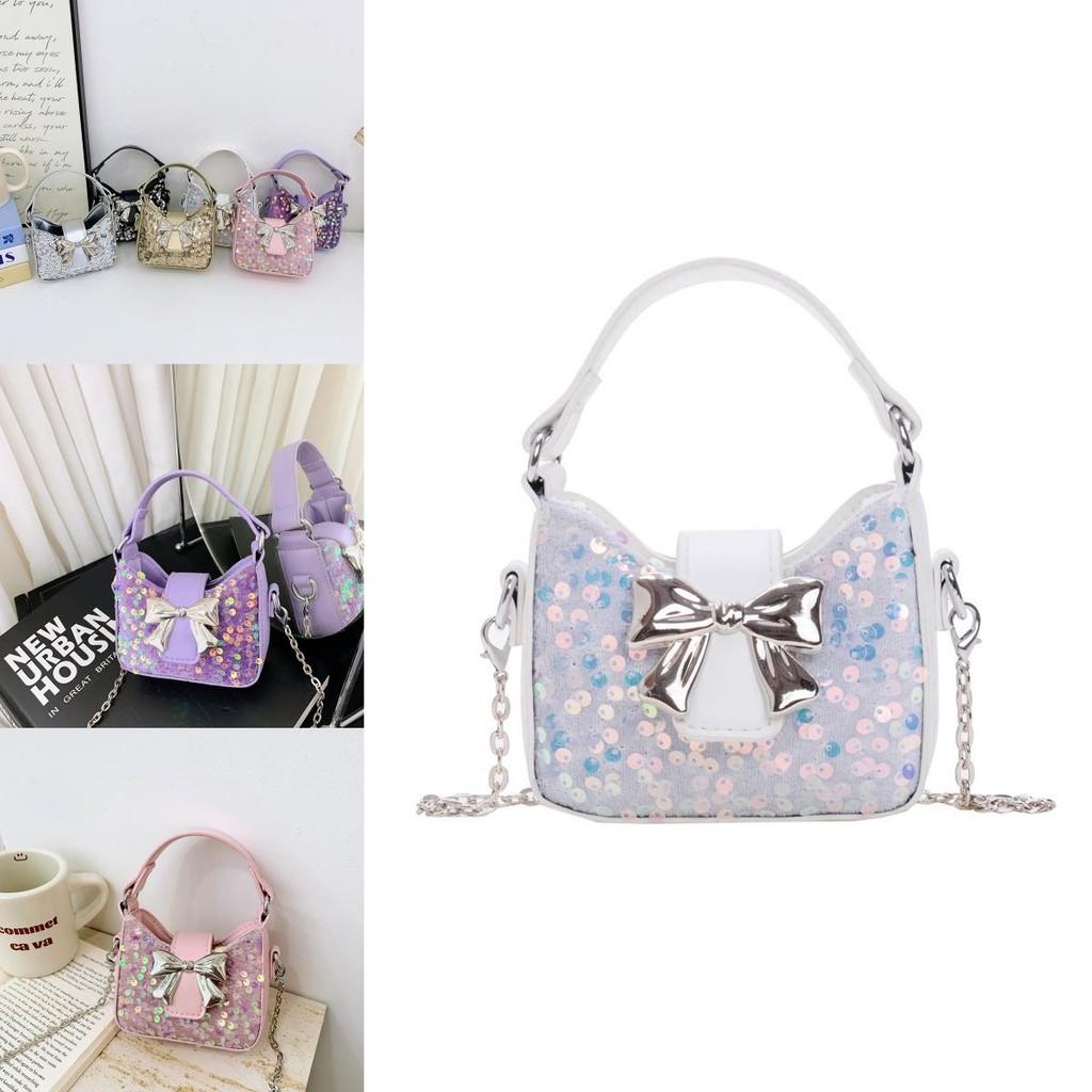 Kids Girl Butterfly Bow Sequin Mini Shoulder Bag With Breathable Pu Material For Daily Use