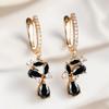 Water Drop Stone Retro Black Crystal Flower Hoop Earrings For Women Vintage Gold Color Ear Buckle Wedding Jewelry Versatile Gift