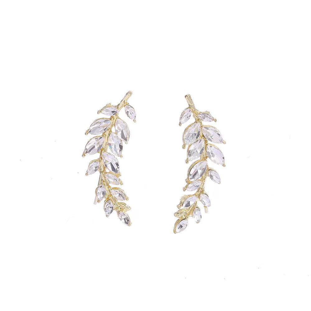 Elegant Zircon Wheat Ear Leaf Stud Earrings: Exquisite Design for Versatile, High-Grade Style