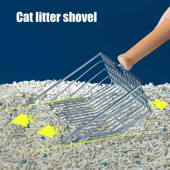 Cat Litter Scoop Metal Wire Cat Poop Scooper Cat Litter Sifting Shovel with Solid Wood Handle for Litter Box Cat Waste Cleaning