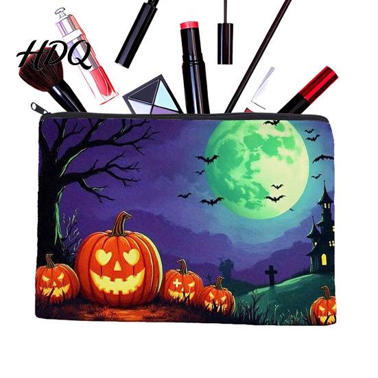 Large Capacity Pencil Bag Halloween Storage Bag, with Pumpkin Ghost Pattern Design, Thickened Themed Sundries Pouch Canvas Cosmetic Organizer,