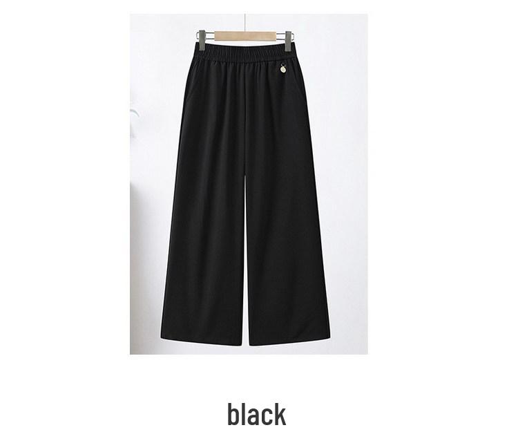 Women's High-Waisted Wide-Leg Pants - Spring/Summer, Middle-Aged, Plus Size, Elegant Drape Style