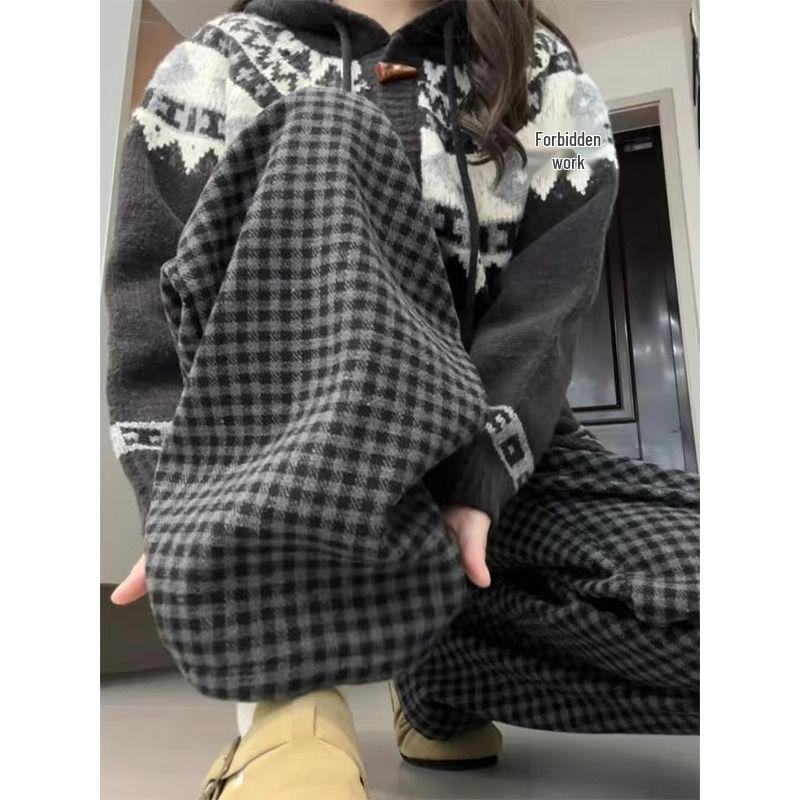 

Women s Retro Plaid Wool Pants - Straight Leg, Wide Leg, Slimming, Petite & Plus Sizes for Autumn/Winter 2025 XL (Recommended 121-130 lbs)